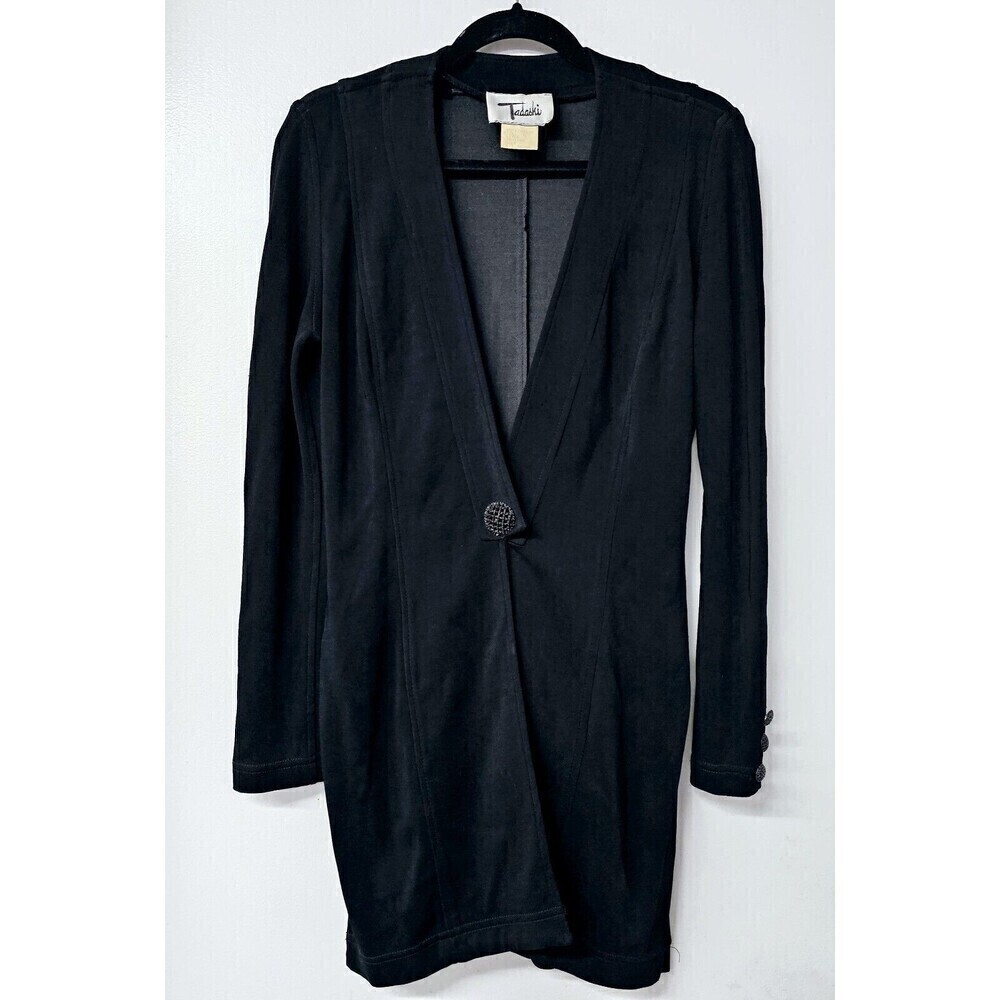TADASHI Vintage Black One Accent Button-Up Front Long Stretch Women Cardigan (S)